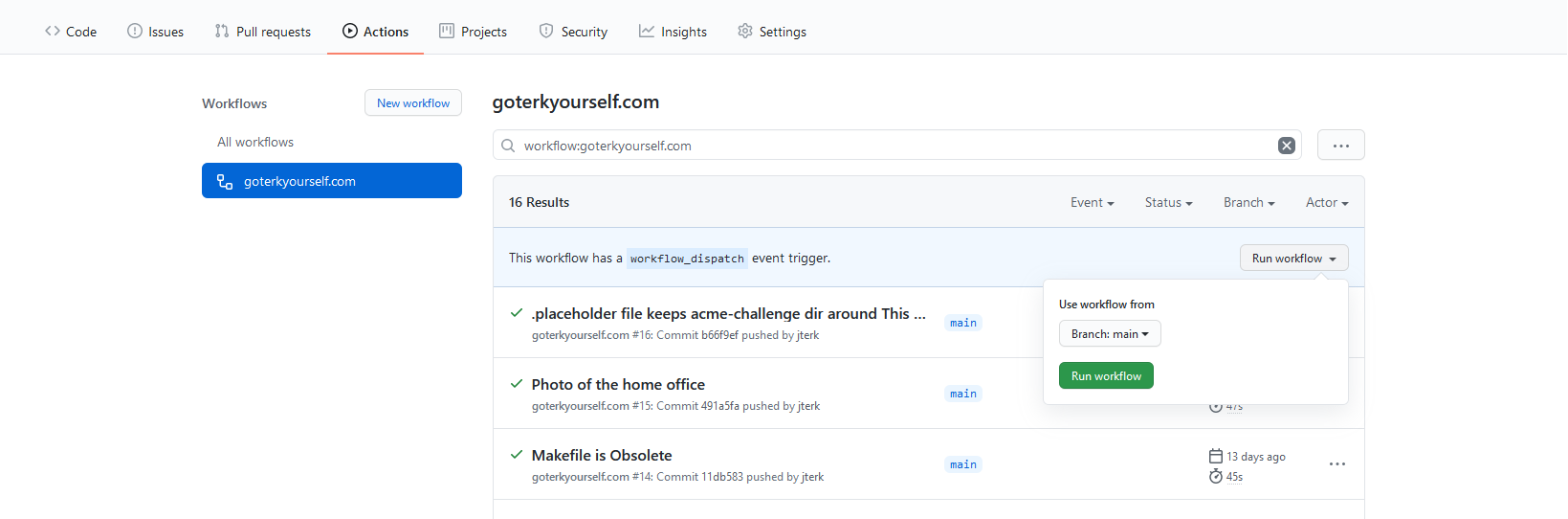 The Actions page and menu